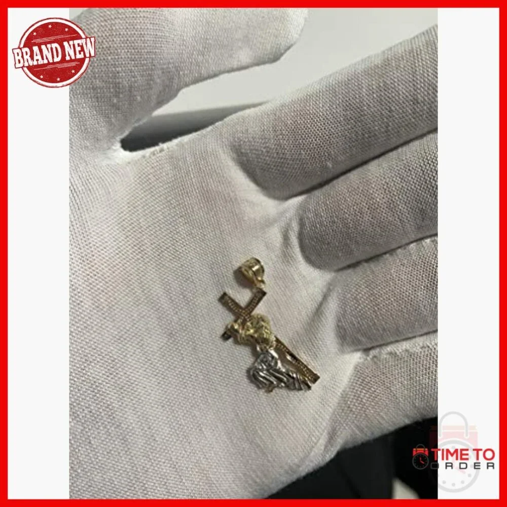 14K Tri-Color Gold Jesus Carrying Cross Pendant 25x20mm Religious Charm